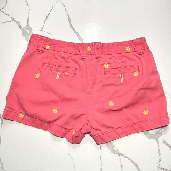 J. Crew Women's Pineapple Print Coral Shorts with Yellow Embroidery Size 8 - Picture 2 of 15